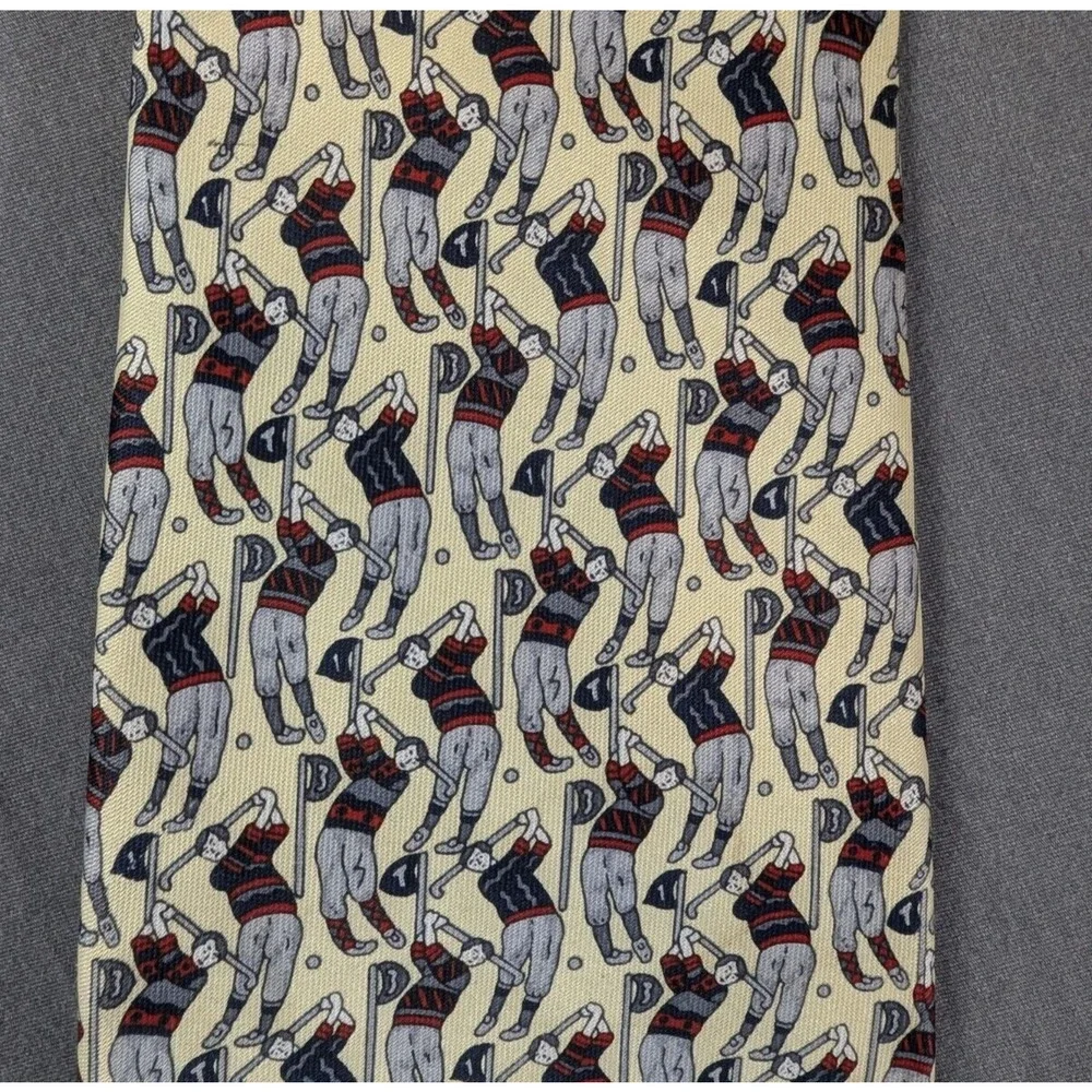 Rene Chagal Necktie Silk Men's Golf Golfer Print Handmade Vintage